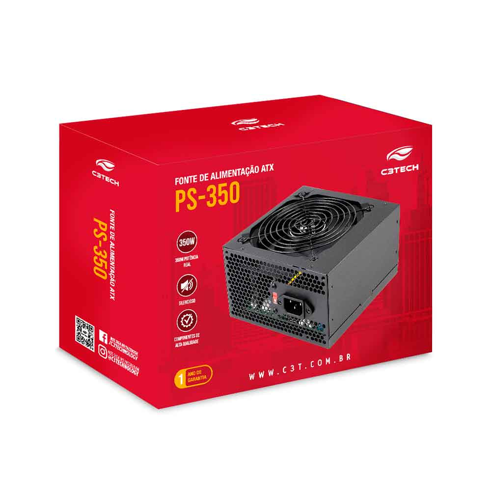 Mostrar detalhes de FONTE DE ALIMENTACAO C3TECH 350WTS PS-350BK PRETO Imagem de FONTE DE ALIMENTACAO C3TECH 350WTS PS-350BK PRETO