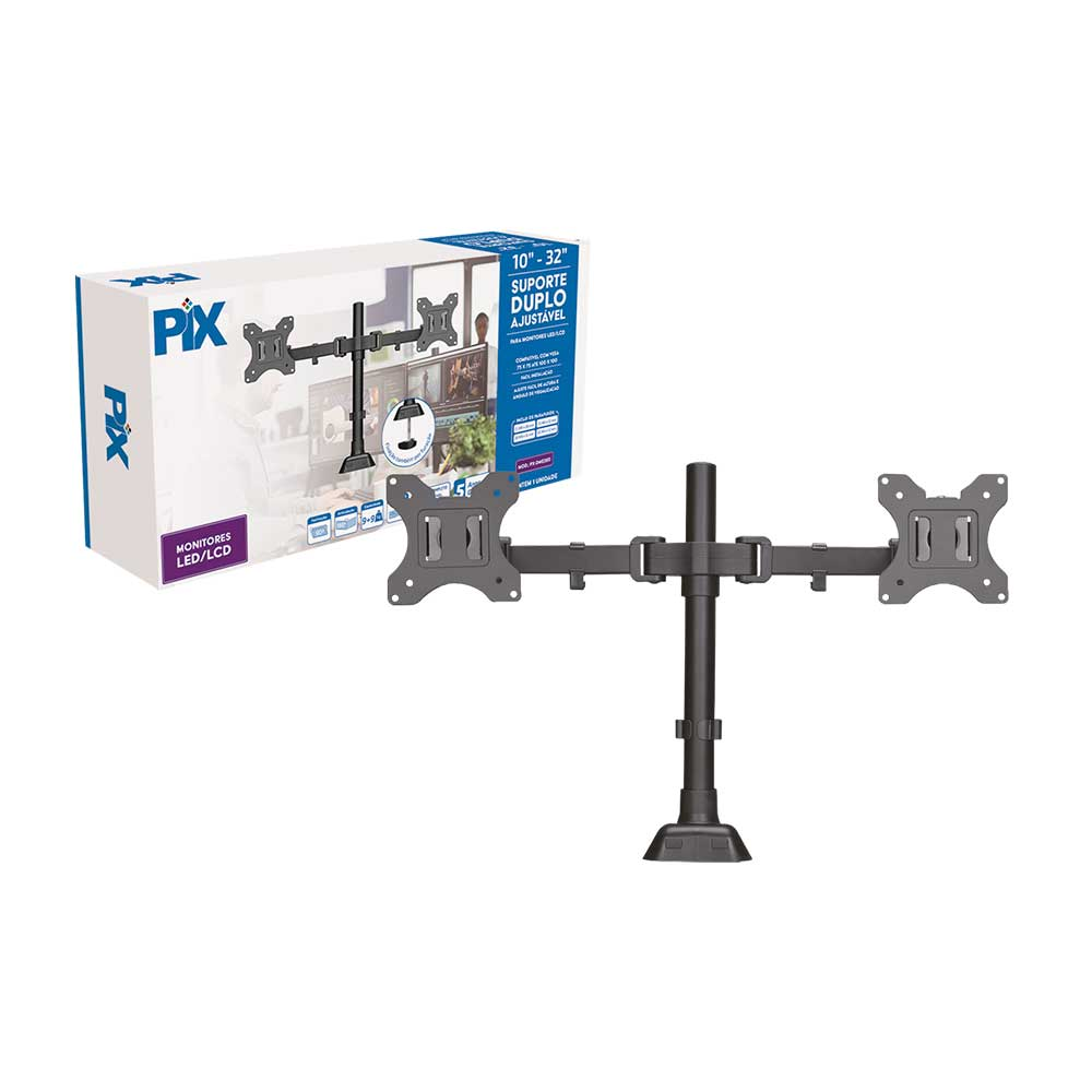 Mostrar detalhes de SUPORTE MONITOR FIXO AJUSTAVEL PARA 2 MONITORES 10" A 32" PIX - 079-0074 Imagem de SUPORTE MONITOR FIXO AJUSTAVEL PARA 2 MONITORES 10" A 32" PIX - 079-0074