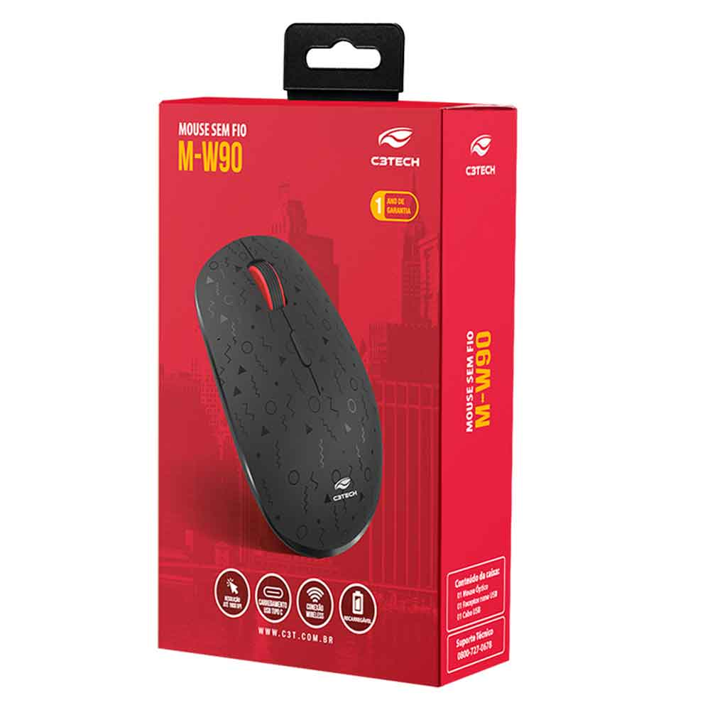 Imagem de MOUSE C3TECH SEM FIO RECARREGAVEL M-W90BK PRETO