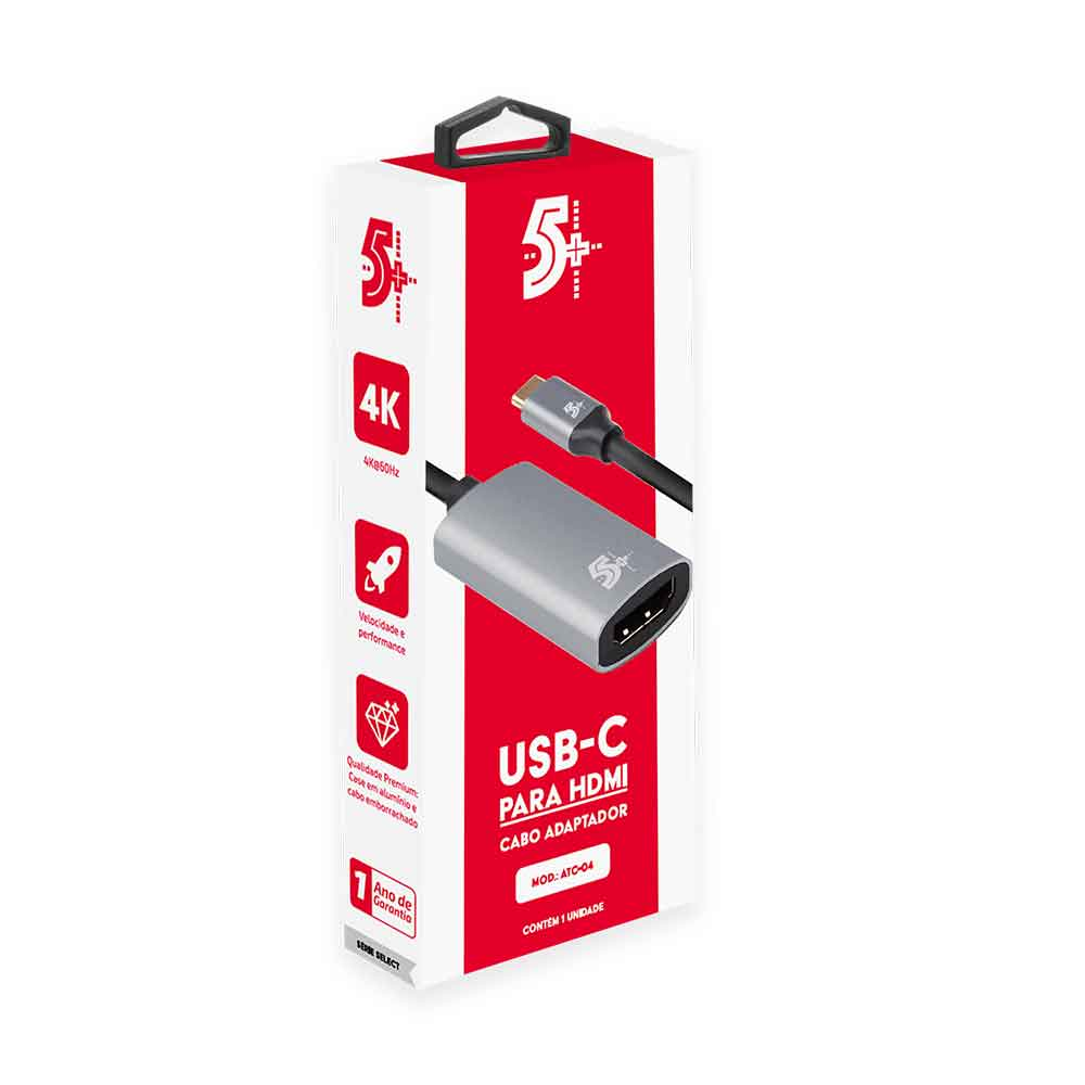 Imagem de CABO ADAPTADOR USB C PARA HDMI 4K 60HZ FEMEA 5+ - 018-7455