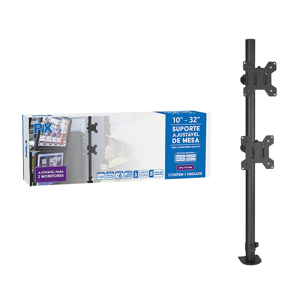 Mostrar detalhes de SUPORTE MONITOR AJUSTAVEL PARA 2 MONITORES 10" A 32" PIX - 079-0084 Imagem de SUPORTE MONITOR AJUSTAVEL PARA 2 MONITORES 10" A 32" PIX - 079-0084