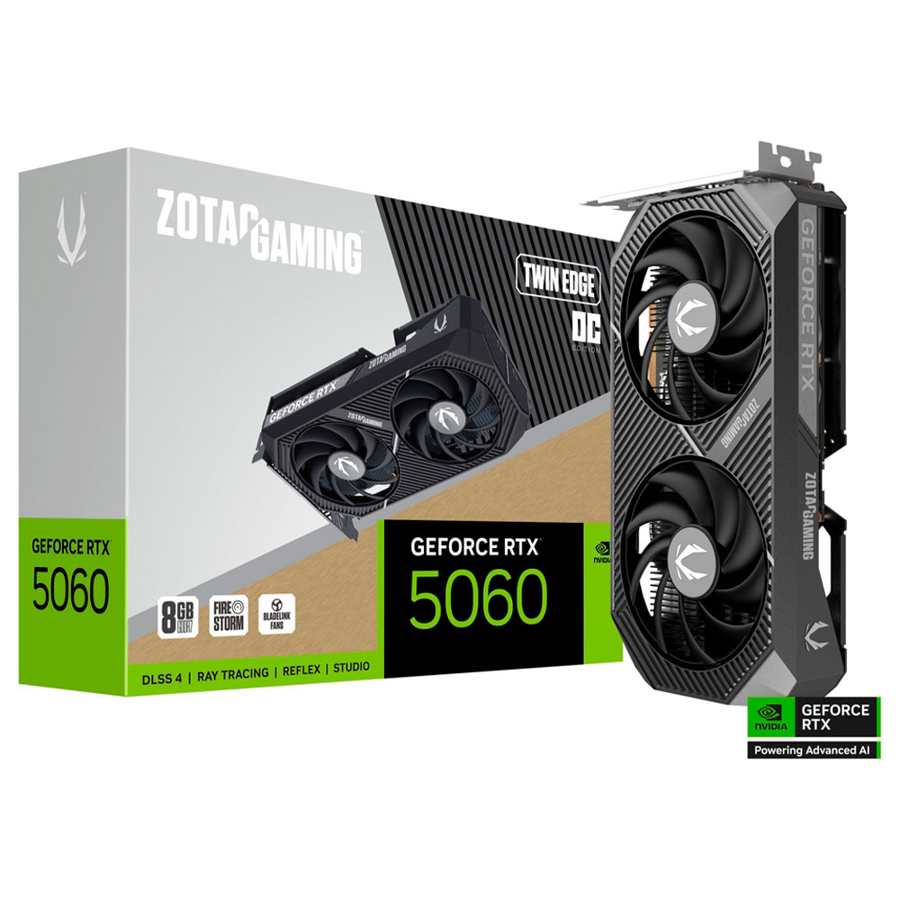 Mostrar detalhes de PLACA DE VIDEO ZOTAC GEFORCE RTX 5060 TWIN EDGE OC 8GB GDDR7 128BITS ZT-B50600H-10M Imagem de PLACA DE VIDEO ZOTAC GEFORCE RTX 5060 TWIN EDGE OC 8GB GDDR7 128BITS ZT-B50600H-10M