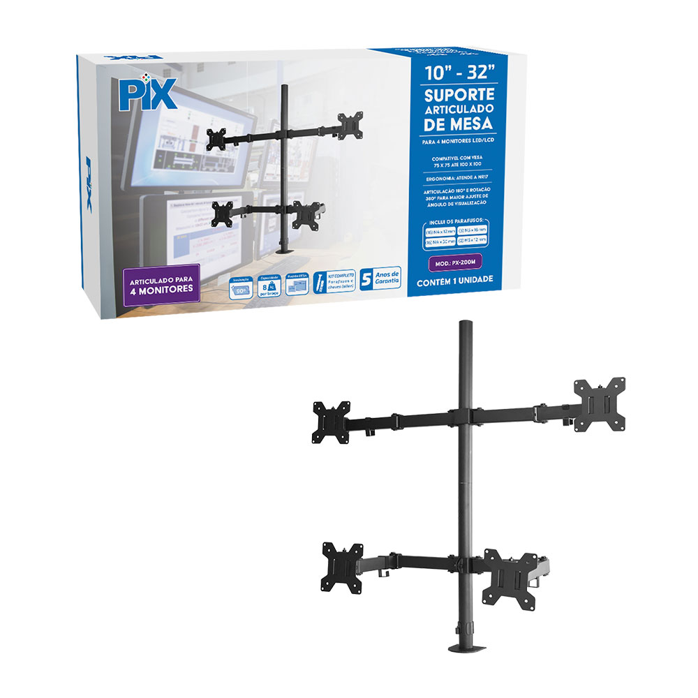 Mostrar detalhes de SUPORTE MONITOR AJUSTAVEL PARA 4 MONITORES 10" A 32" PIX- 079-0083 Imagem de SUPORTE MONITOR AJUSTAVEL PARA 4 MONITORES 10" A 32" PIX- 079-0083