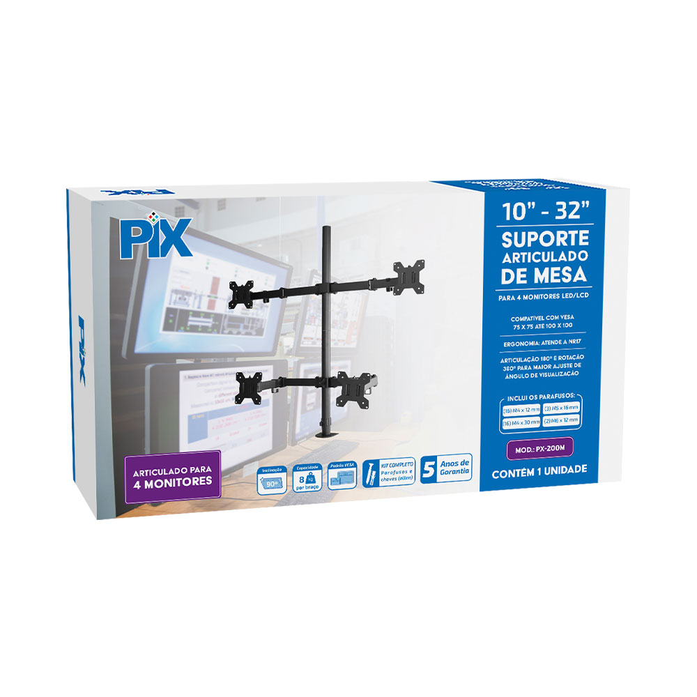 Imagem de SUPORTE MONITOR AJUSTAVEL PARA 4 MONITORES 10" A 32" PIX- 079-0083
