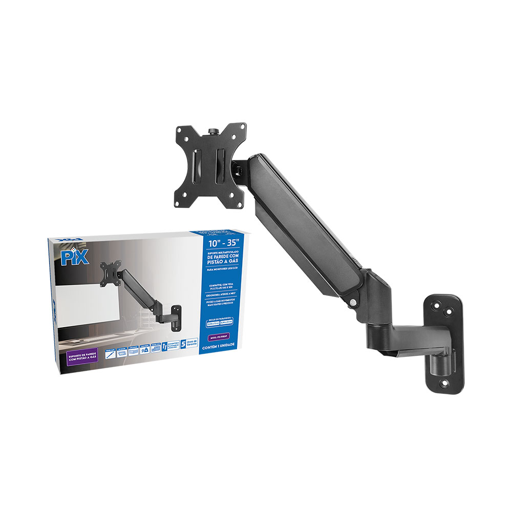 Mostrar detalhes de SUPORTE MONITOR COM PISTAO A GAS DE PAREDE 10" A 35" PIX - 079-0090 Imagem de SUPORTE MONITOR COM PISTAO A GAS DE PAREDE 10" A 35" PIX - 079-0090