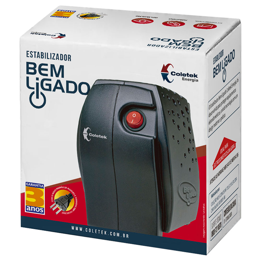 Imagem de ESTABILIZADOR COLETEK ES-300VA BEM LIGADO BIVOLT/115V