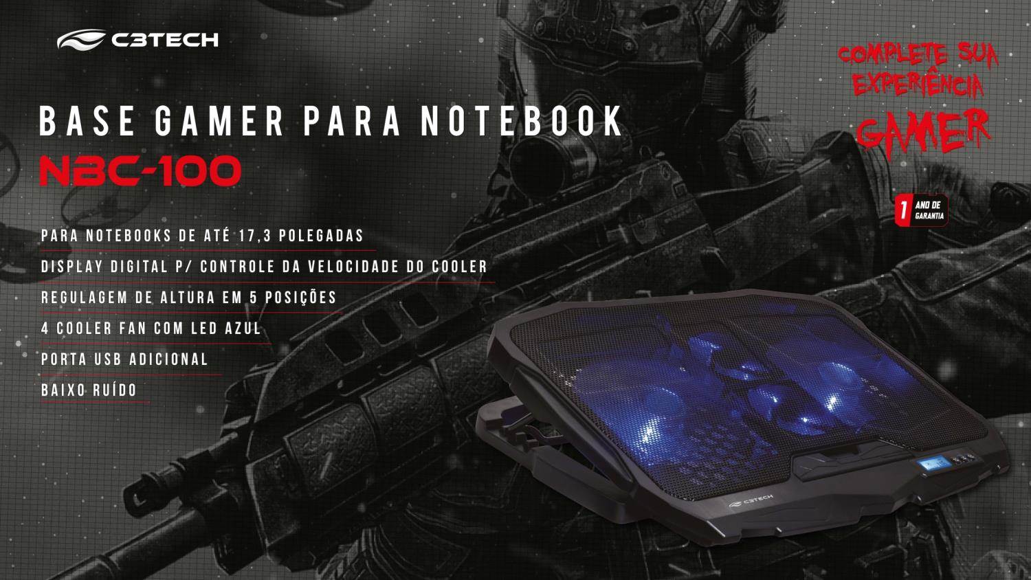 Imagem de BASE P/ NOTEBOOK C3TECH 17,3" NBC-100BK