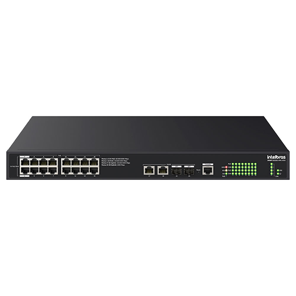 Imagem de SWITCH INTELBRAS SMART 20P GIGABIT SENDO 16 POE+ E 2 POE++ E 2 PORTAS SFP S2120G-HPA 240W - 4760135