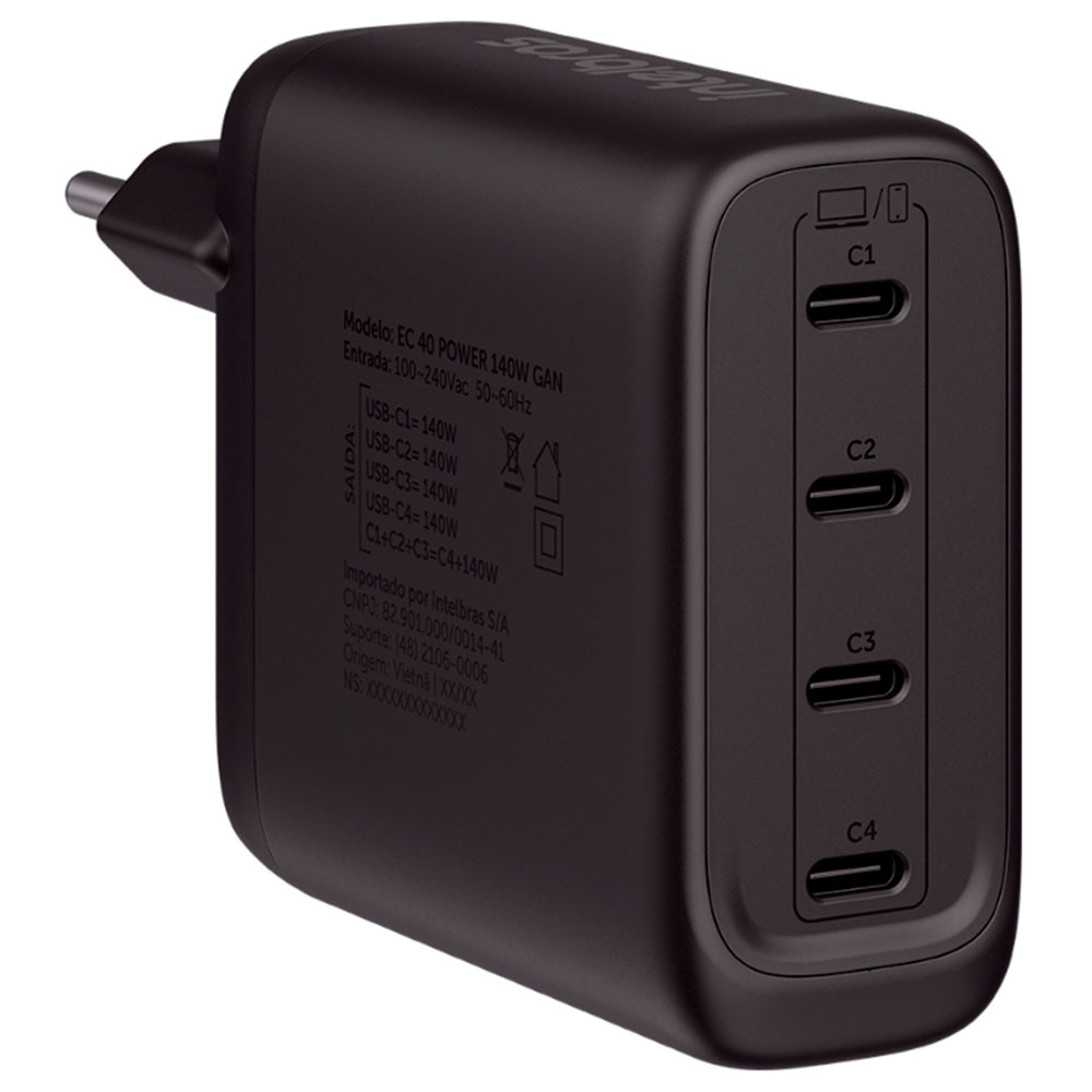 Mostrar detalhes de CARREGADOR INTELBRAS EC 40 POWER 140W GAN 4P USB-C - 4820194 Imagem de CARREGADOR INTELBRAS EC 40 POWER 140W GAN 4P USB-C - 4820194