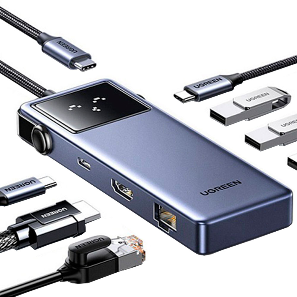 Mostrar detalhes de HUB USB UGREEN 7 EM 1 COM 2P USB-C/3P USB-A/HDMI/RJ45/PD 100W - CM888 Imagem de HUB USB UGREEN 7 EM 1 COM 2P USB-C/3P USB-A/HDMI/RJ45/PD 100W - CM888