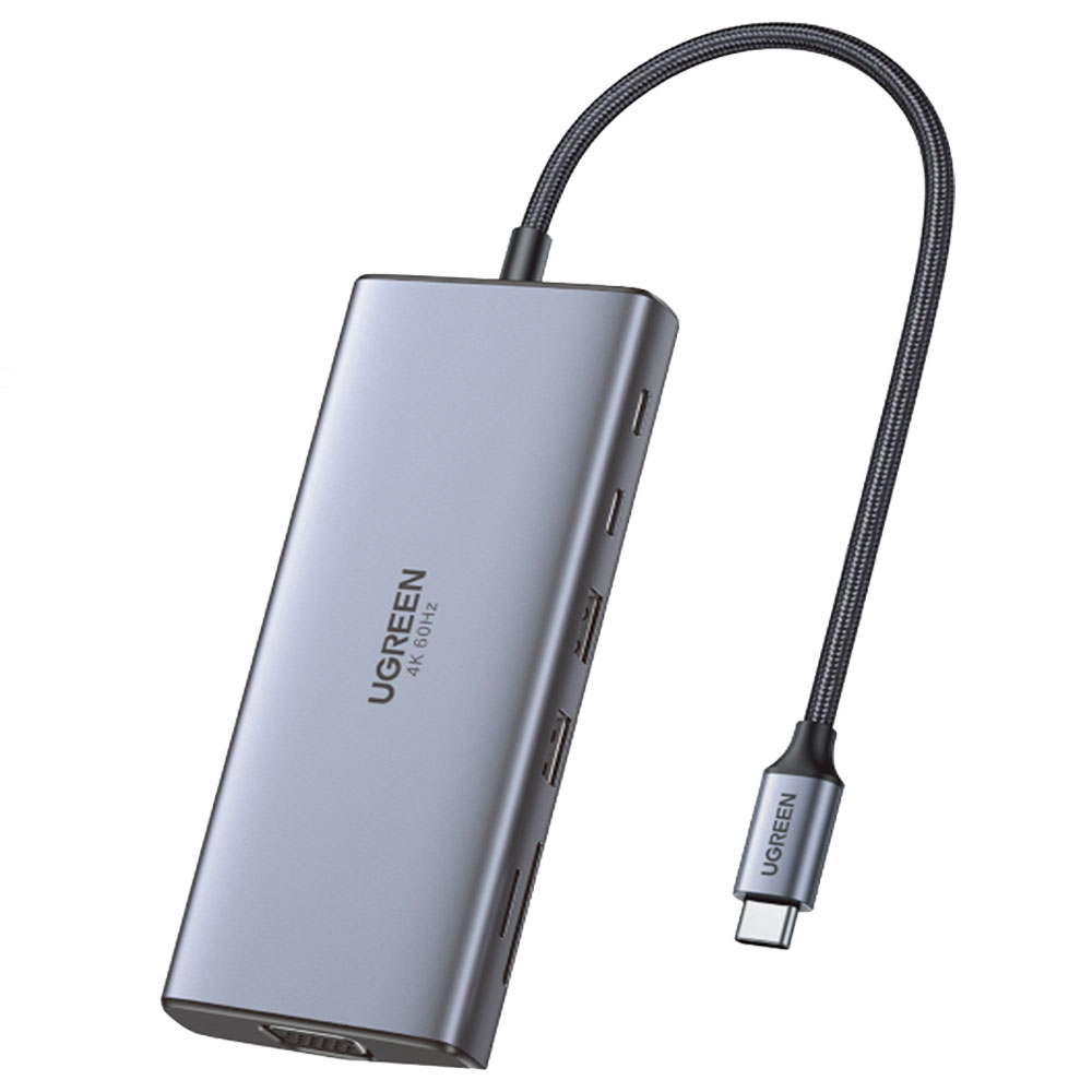 Mostrar detalhes de HUB USB UGREEN COM HDMI/VGA/RJ45 GIGA/2P USB-A 3.0/2P USB-C/USB-C 100W/SD/TF/P2 - CM639 Imagem de HUB USB UGREEN COM HDMI/VGA/RJ45 GIGA/2P USB-A 3.0/2P USB-C/USB-C 100W/SD/TF/P2 - CM639